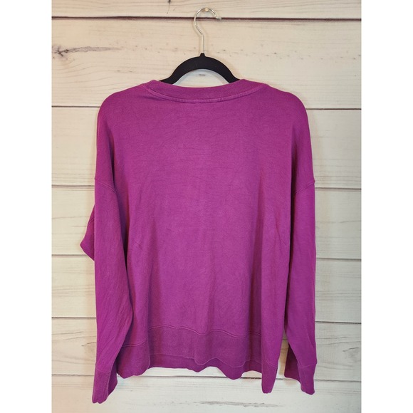 Athleta Women's Purple Solid Stretch Exotic Fuchsia Henley Sweatshirt Size Large - Picture 2 of 6